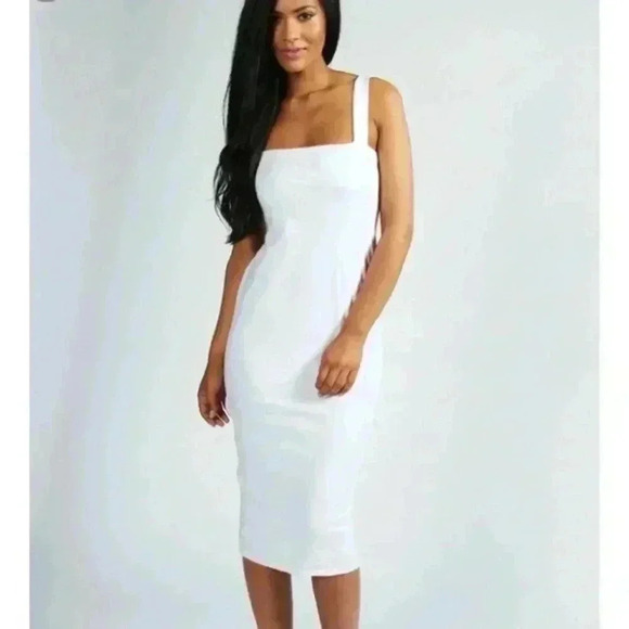 BOOHOO JEN SQUARE NECK BODYCON MIDI DRESS - Picture 1 of 11